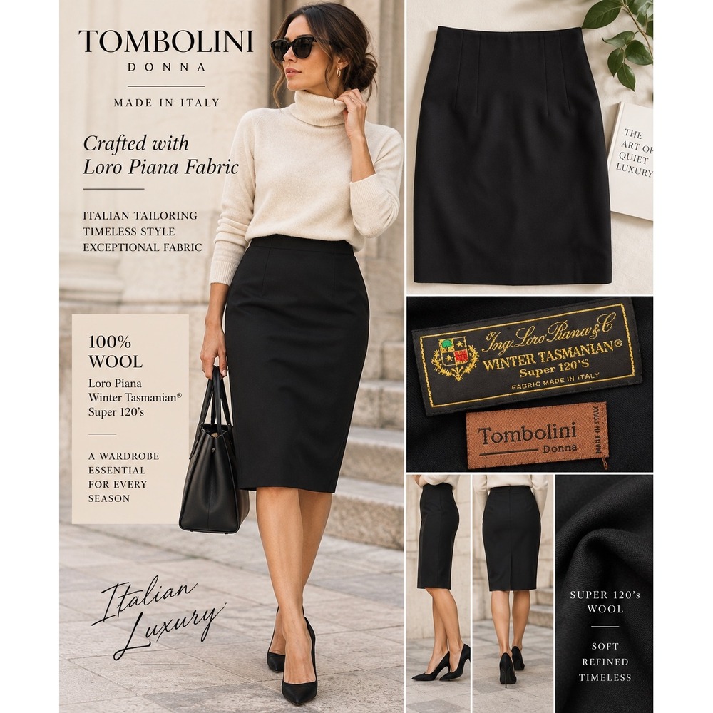 Tombolini Donna Loro Piana Fabric Super 120s Wool Black Pencil Skirt 46/ 8-10